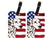 Pair of USA American Flag with Dalmatian Luggage Tags SS4225BT
