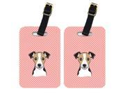 Pair of Checkerboard Pink Jack Russell Terrier Luggage Tags BB1261BT
