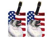 Pair of USA American Flag with Keeshond Luggage Tags SS4051BT