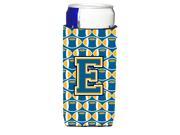 Letter E Football Blue and Gold Ultra Beverage Insulators for slim cans CJ1077 EMUK
