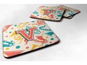 Set of 4 Letter V Retro Teal Orange Musical Instruments Initial Foam Coasters CJ2001 VFC