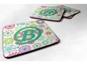 Set of 4 Letter B Flowers Pink Teal Green Initial Foam Coasters CJ2011 BFC
