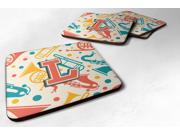 Set of 4 Letter L Retro Teal Orange Musical Instruments Initial Foam Coasters CJ2001 LFC