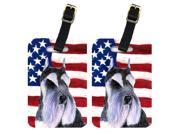 Pair of USA American Flag with Schnauzer Luggage Tags SS4056BT