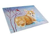 Corgi Pup Snow Cardinal Glass Cutting Board Large 7327LCB