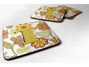 Set of 4 Letter T Floral Mustard and Green Foam Coasters CJ2003 TFC