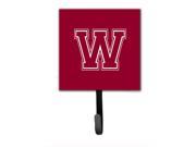 Letter W Initial Monogram Maroon and White Leash Holder or Key Hook