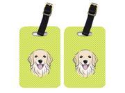 Pair of Checkerboard Lime Green Golden Retriever Luggage Tags BB1267BT