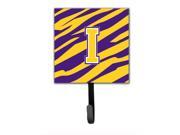 Tiger Stripe Purple Gold Leash Holder or Key Hook Initial I