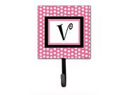 Letter V Initial Monogram Pink Black Polka Dots Leash Holder or Key Hook