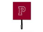Letter P Initial Monogram Maroon and White Leash Holder or Key Hook