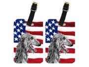 Pair of Scottish Deerhound with American Flag USA Luggage Tags SC9645BT