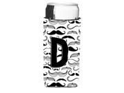 Letter D Moustache Initial Ultra Beverage Insulators for slim cans CJ2009 DMUK