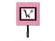 Letter W Initial Monogram Pink Black Polka Dots Leash Holder or Key Hook