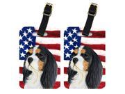 Pair of USA American Flag with Cavalier Spaniel Luggage Tags SS4248BT