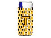 Letter T Football Black Old Gold and White Ultra Beverage Insulators for slim cans CJ1080 TMUK