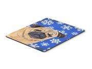 Pug Winter Snowflakes Holiday Mouse Pad Hot Pad or Trivet