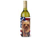 USA American Flag with Yorkie Wine Bottle Beverage Insulator Beverage Insulator Hugger