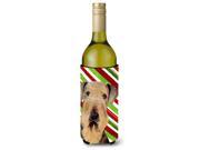 Airedale Candy Cane Holiday Christmas Wine Bottle Beverage Insulator Beverage Insulator Hugger SC9333LITERK