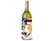 USA American Flag with Bull Terrier Wine Bottle Beverage Insulator Beverage Insulator Hugger
