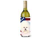 USA American Flag with Bichon Frise Wine Bottle Beverage Insulator Beverage Insulator Hugger SS4011LITERK