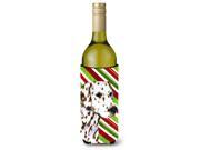 Dalmatian Candy Cane Holiday Christmas Wine Bottle Beverage Insulator Beverage Insulator Hugger