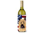 USA American Flag with Cairn Terrier Wine Bottle Beverage Insulator Beverage Insulator Hugger SC9017LITERK