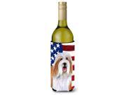 USA American Flag with Bearded Collie Wine Bottle Beverage Insulator Beverage Insulator Hugger SS4245LITERK