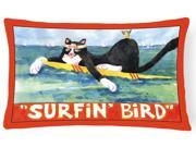 Black and white Cat Surfin Bird Decorative Canvas Fabric Pillow