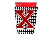 Monogram Houndstooth Initial X Red Solo Cup Beverage Insulator Hugger CJ1021X RSC