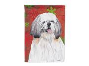 Shih Tzu Red and Green Snowflakes Holiday Christmas Flag Canvas House Size