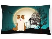 Halloween Scary Border Collie Red White Canvas Fabric Decorative Pillow BB2309PW1216