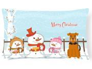 Merry Christmas Carolers Airedale Canvas Fabric Decorative Pillow BB2372PW1216