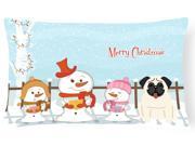 Merry Christmas Carolers Pug Cream Canvas Fabric Decorative Pillow BB2335PW1216