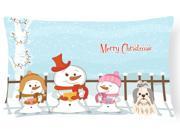 Merry Christmas Carolers Shih Tzu Silver White Canvas Fabric Decorative Pillow BB2416PW1216
