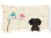Christmas Presents between Friends Wire Haired Dachshund Black Tan Canvas Fabric Decorative Pillow BB2599PW1216