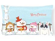 Merry Christmas Carolers French Bulldog Piebald Canvas Fabric Decorative Pillow BB2342PW1216