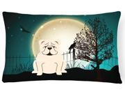Halloween Scary English Bulldog White Canvas Fabric Decorative Pillow BB2313PW1216