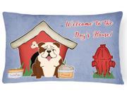 Dog House Collection English Bulldog Brindle White Canvas Fabric Decorative Pillow BB2875PW1216