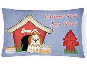 Dog House Collection Shih Tzu Red White Canvas Fabric Decorative Pillow BB2841PW1216