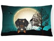 Halloween Scary Wire Haired Dachshund Dapple Canvas Fabric Decorative Pillow BB2318PW1216
