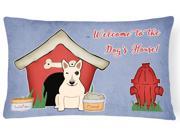 Dog House Collection Bull Terrier White Canvas Fabric Decorative Pillow BB2892PW1216