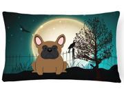 Halloween Scary French Bulldog Brown Canvas Fabric Decorative Pillow BB2203PW1216