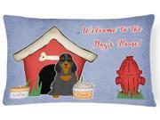 Dog House Collection Cocker Spaniel Black Tan Canvas Fabric Decorative Pillow BB2847PW1216