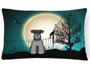 Halloween Scary Miniature Schanuzer Black Silver Canvas Fabric Decorative Pillow BB2242PW1216