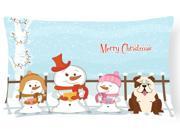 Merry Christmas Carolers English Bulldog Brindle White Canvas Fabric Decorative Pillow BB2452PW1216