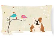 Christmas Presents between Friends English Bulldog Fawn White Canvas Fabric Decorative Pillow BB2597PW1216