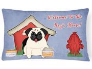 Dog House Collection Pug Cream Canvas Fabric Decorative Pillow BB2758PW1216