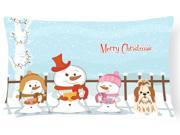 Merry Christmas Carolers Shih Tzu Red White Canvas Fabric Decorative Pillow BB2418PW1216