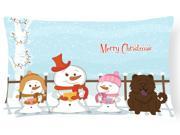 Merry Christmas Carolers Chow Chow Chocolate Canvas Fabric Decorative Pillow BB2472PW1216